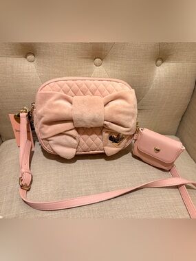 Juicy Couture Blush Pink Quilted Bow Crossbody with Heart Logo